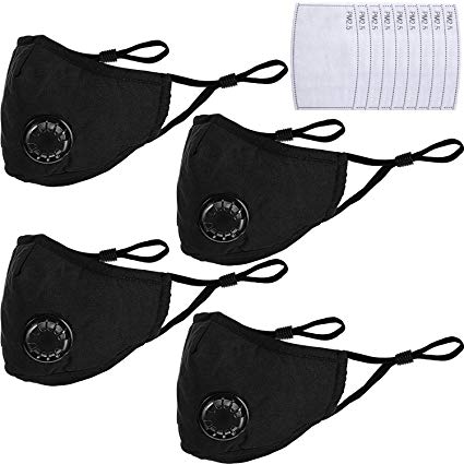 Boao 2 Pieces PM 2.5 Masks with Extra 4 Filter Cotton Sheet and 4 Pairs Valves Anti N95 N99 Air Dust and Smoke Pollution Masks with Adjustable Straps for Men and Women (Style A)