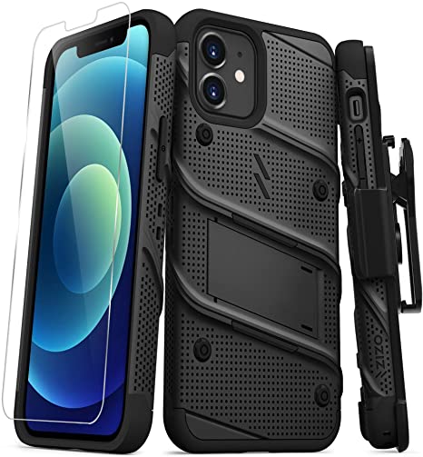 ZIZO Bolt Series for iPhone 12 / iPhone 12 Pro Case with Screen Protector Kickstand Holster Lanyard - Black