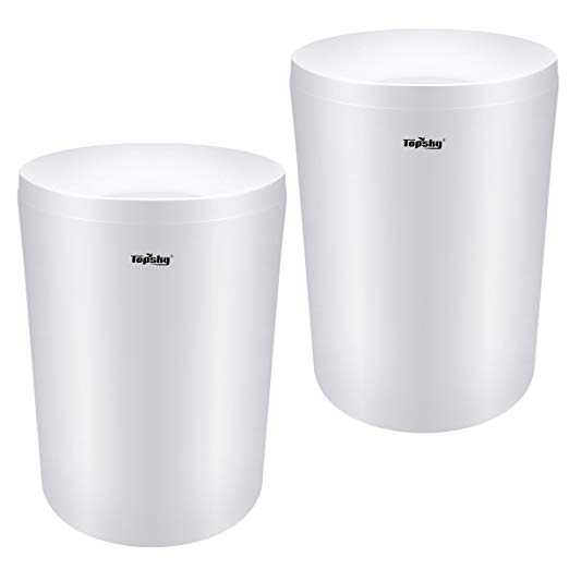 TOPSKY Trash Can Wastebasket, Garbage Container Bin for Bathroom, Kitchen or Office, Plastic, White (2 Pack) (10L/2-1/5Gal)