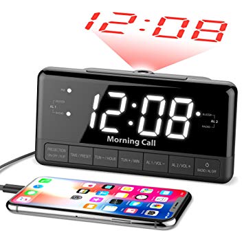 iLuv Morning Call 3, 1.2" Jumbo White LED Display Projection Dual Alarm Clock with 180 Degree Reverse Projection, FM Radio, 10 Preset Station, Sleep Timer, Snooze Button, Dimmer, and USB Charging Port