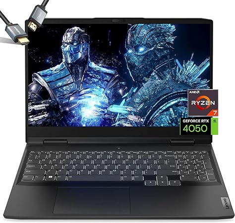 Lenovo ideapad 3 Gaming Laptop RTX4050 - Ryzen7 7735HS - 15.6inch FHD IPS Display 120Hz - Backlit Keyboard - Wi-Fi 6 - USB C - Webcam Shutter - 2023 - HDMI Cable (32GB DDR5 RAM |1TB PCIe SSD)