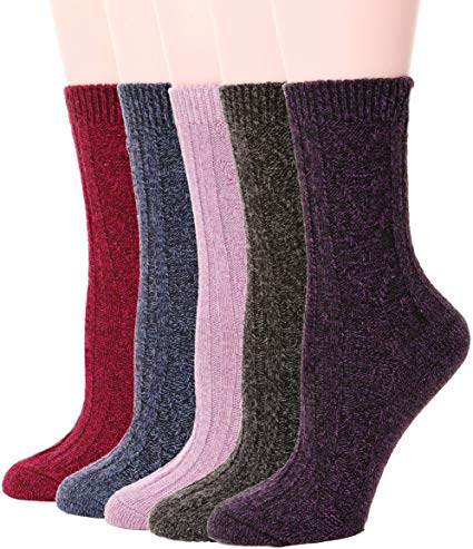 Womens Wool Socks Warm Knit Comfort Cotton Work Duty Boot Winter Socks For Cold Weather 5 Pack