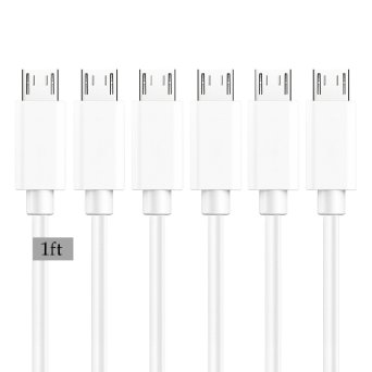 Micro USB Cables Boxeroo 1ft30cm Sync Charging Cord Hi-speed Tangle Free for Samsung Galaxy HTC Motorola and More Android Cellphone 6-Pack White