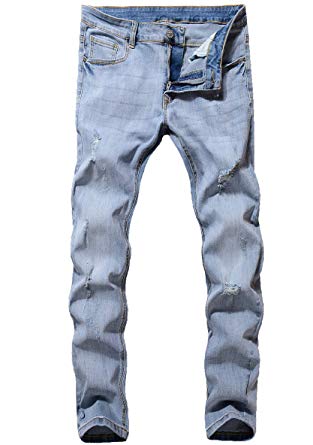 ZLZ Men's Ripped Skinny Distressed Destroyed Slim Fit Stretch Biker Jeans Pants with Holes