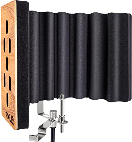 Pyle Wood Microphone Isolation Shield - Sound Isolation Recording Booth, Studio Microphone Vocal Booth Dampening Filter Foam Acoustic Panel w/ 2" Thick Foam, Universal ⅝” Mic Threading - PSMRSWD100