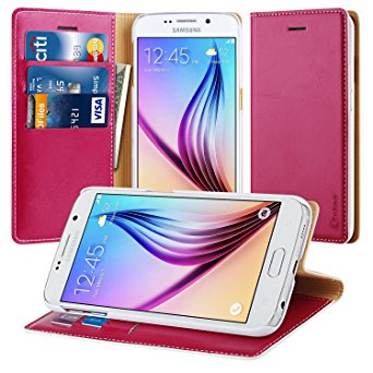 Vakoo PU Leather Flip Wallet Case for Samsung Galaxy S6 - Rose Red