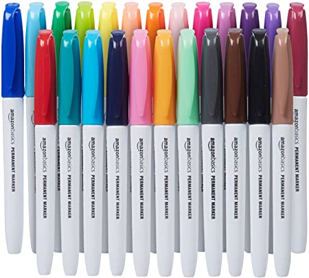 AmazonBasics Fine Point Tip Permanent Markers - Assorted Colors, 24-Pack