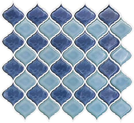 FAM STICKTILES Peel and Stick Wall Tile for Kitchen Backsplash-Light Blue Arabesque Tile Backsplash(4 Sheets)