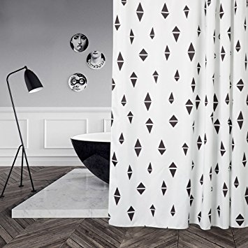 Black and White Geometric Fabric Shower Curtain 72"x72" Mildew Resistant Triangle Pattern