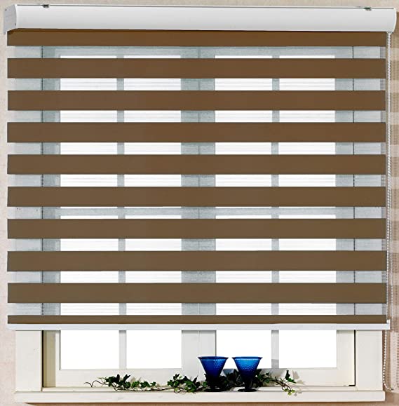 Foiresoft Custom Cut to Size, [Winsharp Basic, Caramel, W 26 x H 64 inch] Zebra Roller Blinds, Dual Layer Shades, Sheer or Privacy Light Control, Day and Night Window Drapes, 20 to 110 inch Wide