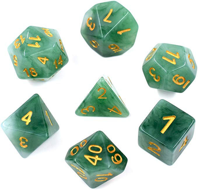 HDdais Polyhedral DND Dice Sets 7-Die Jade Dice for Dungeons and Dragons Pathfinder DND RPG MTG Table Gaming Dice