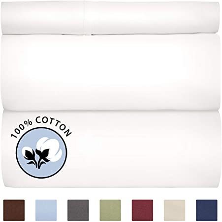 100% Cotton Twin Size Sheets White (4pc) Silky Smooth, Cooling 400 Thread Count Long Staple Combed Cotton Twin Sheet Set – Pure 400TC High Thread Count Twin Sheets - Twin Bed Sheets Cotton