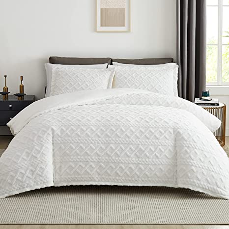 TOPCEE White Duvet Cover King Size-Tufted King Duvet Cover Set-Extremely Fluffy Soft Plush, 3 Pieces with Zipper Closure (1 Bedding Duvet Cover 104x90 inches and 2 Pillow Shams)