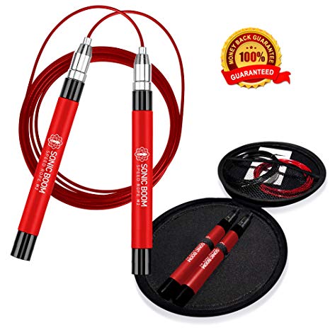 Sonic Boom M2 High Speed Jump Rope - Patent Pending Self-Locking, Screw-Free Design – Weighted, 360 Degree Spin, Silicone Grip with 2 Speed Rope Cables for Crossfit, Home Workout, & More