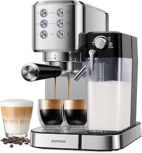 SHARDOR Espresso Machine with Automatic Milk Frother for Home, 20 Bar Espresso Maker for Cappuccino & Latte, 1350W, Stainless Steel