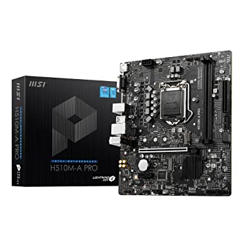 MSI H510M-A PRO Motherboard, Micro-ATX - Supports Intel Core 11th Gen Processors, LGA 1200-2 x DIMMs (3200MHz), 1 x PCIe 4.0 x16, 1 x M.2 Gen3, USB 3.2 Gen1, 1G LAN, HDMI 2.0b