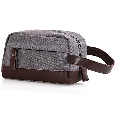 AIDERLY Mens Toiletry Bag with Strap Canvas Shaving Bag Dopp Kit Cosmetic Makeup Bag for Travel