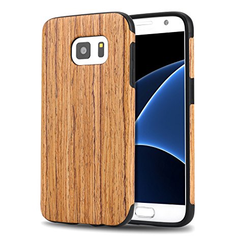 Galaxy S7 Case, Tendlin Natural Wood Flexible TPU Silicone Hybrid Soft Slim Cover Case for Samsung Galaxy S7 (Santos Rose Wood)