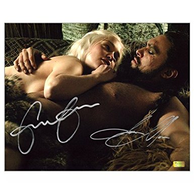 Emilia Clarke and Jason Momoa Auto 8x10 Game of Thrones Bedroom Scene Photo