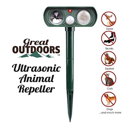 Ultrasonic Animal Repeller and Solar Pest Waterproof Repellent – Effective & Humane Outdoor Deterrent for Bird, Deer, Cat, Dog, Squirrel, Raccoon, Rabbit (5.6 x 2.2 inch, Dark Green)