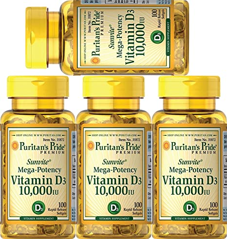 Puritans Pride Vitamin D3 10,000 IU, 100 Count (4 Pack)