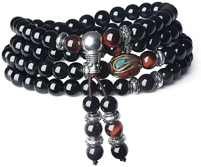 coai Obsidian 108 Mala Beads Stone Bracelet Necklace
