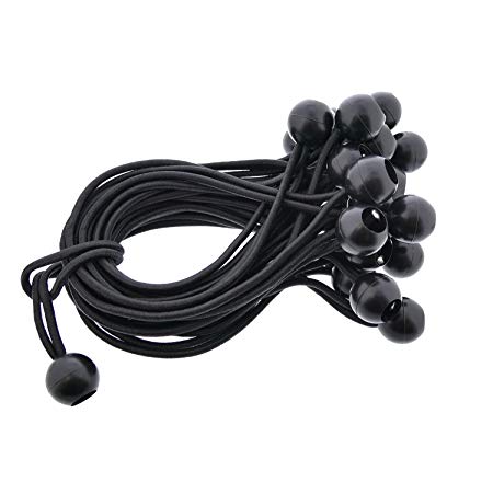 ABN 9in Ball Bungee 25-Pack – Black Bungee Cord Loop Straps with Plastic Balls for Tarp Tie Down, Lacrosse, Soccer