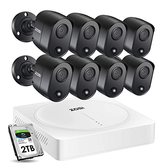 ZOSI 1080P Security Camera System, H.265  8Channel 1080p CCTV DVR System 2TB Hard Drive and 8pcs 1080P Weatherproof Super Night Vision Cameras with Pir Motion Sensor