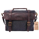 S-ZONE Vintage Canvas Leather Messenger traveling Briefcase shoulder laptop Bag