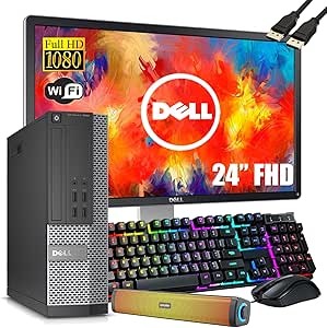 Dell OptiPlex 7020 SFF Desktop Computer PC with 24" FHD Monitor,Core i3-4160,16GB RAM, 512GB SSD,PC Speakers,Keyboard&Mouse,WiFi, HDMI,Bluetooth, Windows 10Pro (Renewed)