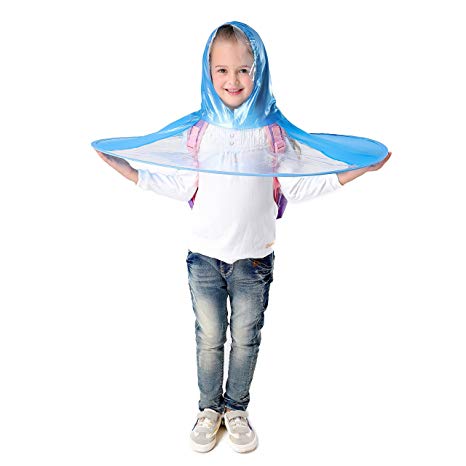 Y-Nut UFO Raincoat, Large for Kids Adults, Saucer Poncho Head Umbrella Novelty Headwear Cap Hat Rainwear for Children
