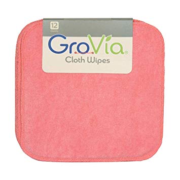 GroVia Reusable Cloth Diapering Wipes, 12 Count, Rose