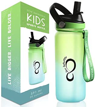 Live Infinitely 20oz Kids Water Bottle with Easy Sip Straw - Water Bottle is Dishwasher Safe & BPA Free Kids Water Bottle (Lilypad)