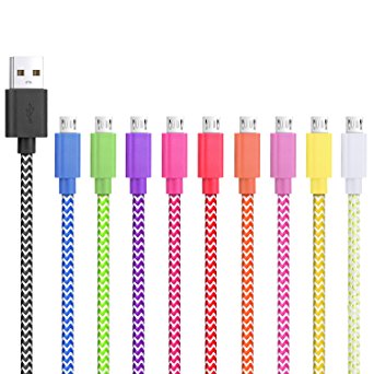 Eversame High Speed Nylon Braided Tangle-Free Micro USB 2.0 A Male to Micro B Data Sync - Assorted Colors