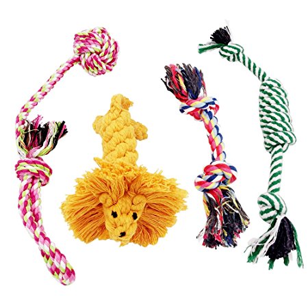 Dog Toy Set, Raffaelo Pet Dog Rope Toys Cotton Rope Dog Tug War Rope Toys Set Dental Teeth Cleanning Chew Toy for Small and Medium Dogs - Pack of 4 PCS Gift Set