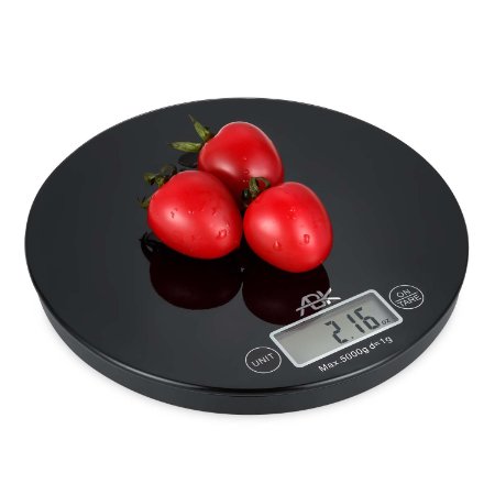 Digital Food Scale,Ougilay 5kg (11LB) Touch button Kitchen Scale with LCD Display，Tempered Glass in Elegant Black
