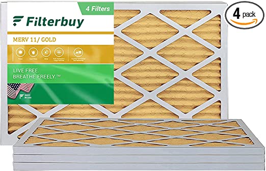 FilterBuy 20x36x1 Air Filter MERV 11, Pleated HVAC AC Furnace Filters (4-Pack, Gold)