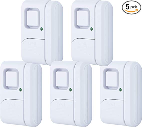 GE Personal Security Window/Door, 5-Pack, DIY Protection, Burglar Alert, Magnetic Sensor, Off/Chime/Alarm, Easy Installation, Ideal for Home, Garage, Apartment, Dorm, RV and Office, 45987, Piece