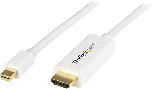 StarTech.com Mini DisplayPort to HDMI Converter Cable - 3 ft (1m) - mDP to HDMI Adapter with Built-in Cable - (M / M) Ultra HD 4K - White (MDP2HDMM1MW)