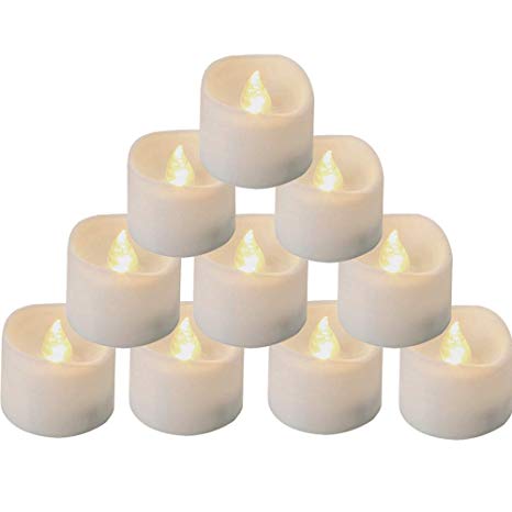 Homemory 12 LED Tea Lights with Timer 6 18 Hours Off 3.6 x 3.6 cm Electric Flickering Battery Operated Candles, Warm White, Plastic, Warm White, Dia1.4 x H1.3