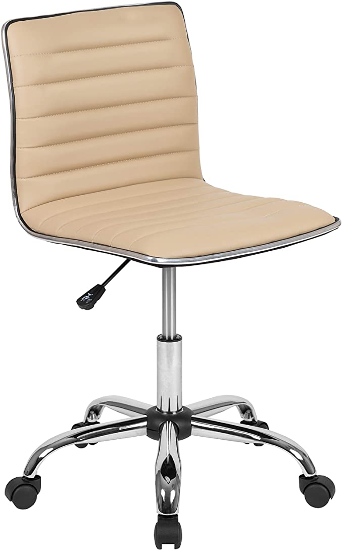 Flash Furniture Low Back Designer Armless Tan Ribbed Swivel Task Office Chair, BIFMA Certified