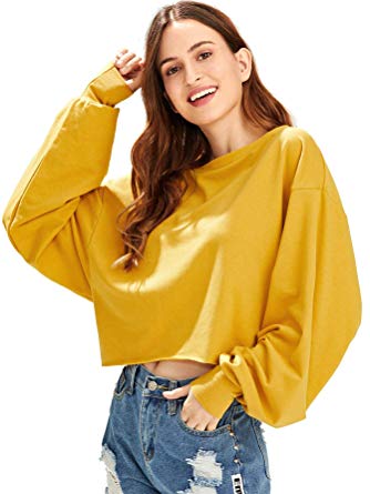 Romwe Women's Drop Shoulder Lantern Sleeve Pullover Sweatshirt