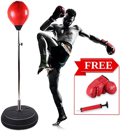 KingnSo Boxing Ball Set with Punching Bag, Boxing Gloves, Hand Pump & 50''-60'' Adjustable Height Stand