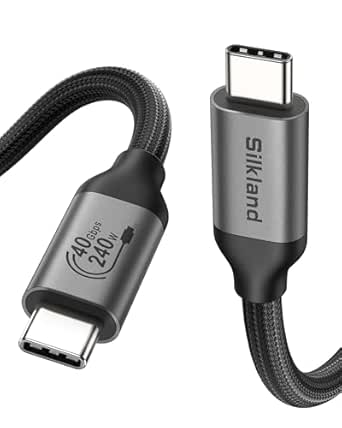 Silkland Câble USB4 avec Thunderbolt 4 80cm, 40Gbps Câble de données, 8K@60Hz 4K@144 Hz HDR Vidéo, Charge Rapide 240W 5A PD3.1 pour MacBook, PSSD, iPad, iPhone 15 Pro, stations d'accueil, Moniteur