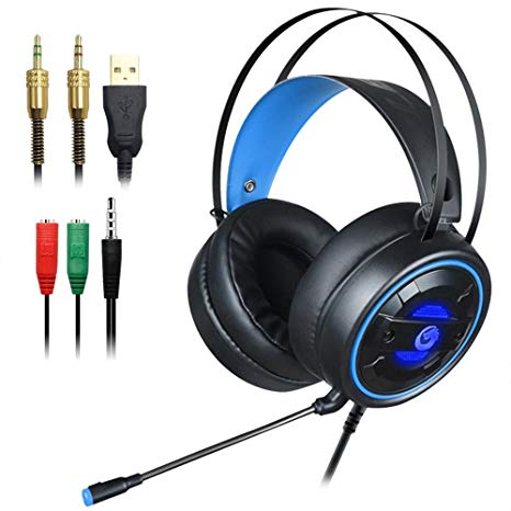 DLAND Gaming Headset with Mic and Changeable LED Light for Laptop Computer, Cellphone, PS4 and son on, 3.5mm Wired Noise Isolations Gaming Headphones- Volume Control.