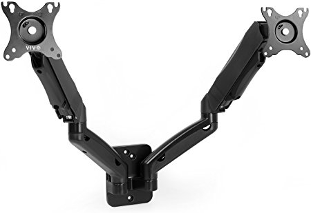 VIVO Black Gas Spring Extended Arm Dual Monitor Wall Mount Full Motion Articulating Adjustable Height | fits two 17" to 27" Screens (MOUNT-V002G)