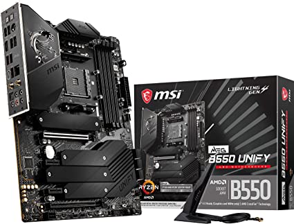 MSI MEG B550 Unify Gaming Motherboard (AMD AM4, DDR4, PCIe 4.0, SATA 6Gb/s, Dual M.2, USB 3.2 Gen 2, HDMI, Wi-Fi 6 AX, ATX, AMD Ryzen 5000 Series Processors)