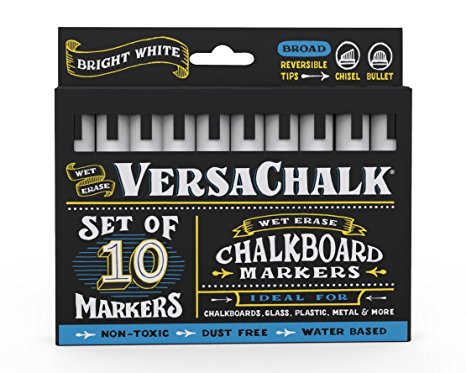 White Liquid Chalk Markers (10-pack) by VersaChalk - For Chalkboard Signs, Blackboards, Glass, Windows