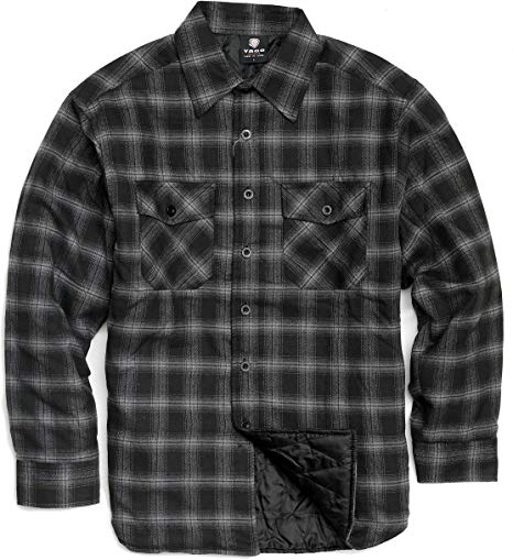 YAGO Men's Quilted Lining Flannel Plaid Button Down Shirt Jacket with Side Pockets
