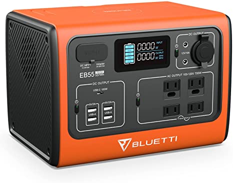 BLUETTI EB55 Portable Power Station 700W/537Wh LiFePO4 Battery Backup Solar Generator with 4 AC Outlets, 100W USB-C (Solar Panel Optional) Emergency Supplies for Outdoor Camping Road Trip Home Use